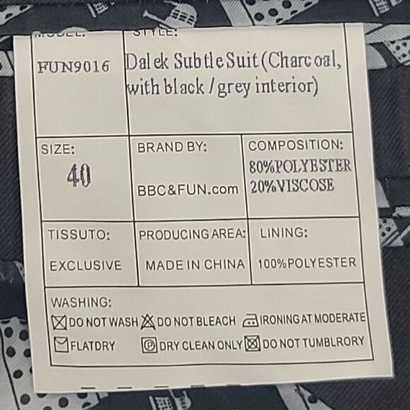 Doctor Who Charcoal Grey Dalek Sports Coat, Men's 40R - Picture 12 of 12